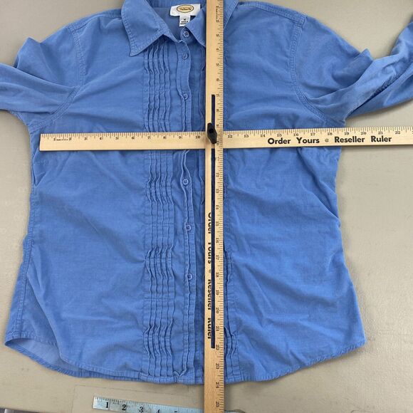 Vintage Talbots Corduroy Button Up Top Medium Blue Pin Tuck Pleat Fine Wale Y2K - Picture 9 of 13